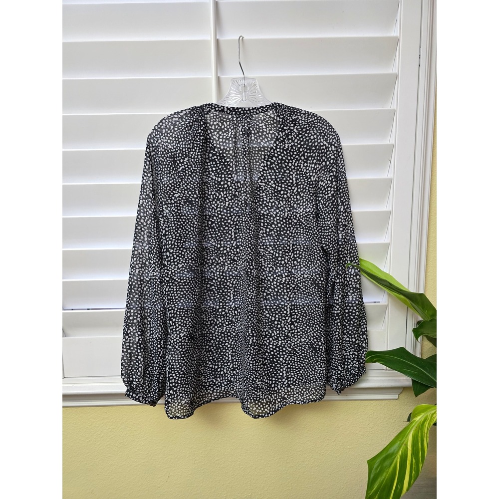 Kut from the Kloth Black Polka Dot Sheer Longsleeve Top Medium - Picture 2 of 4
